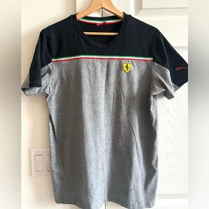 Puma Scuderia Ferrari Shield Grey Black Short Sleeve Tee with Italian Flags SZ M
